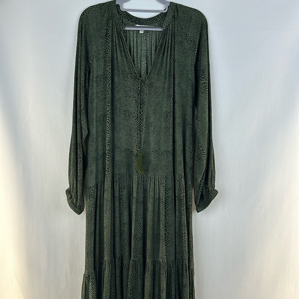 Karyn Seo Snake Print Long Sleeve Tiered Maxi Dress
